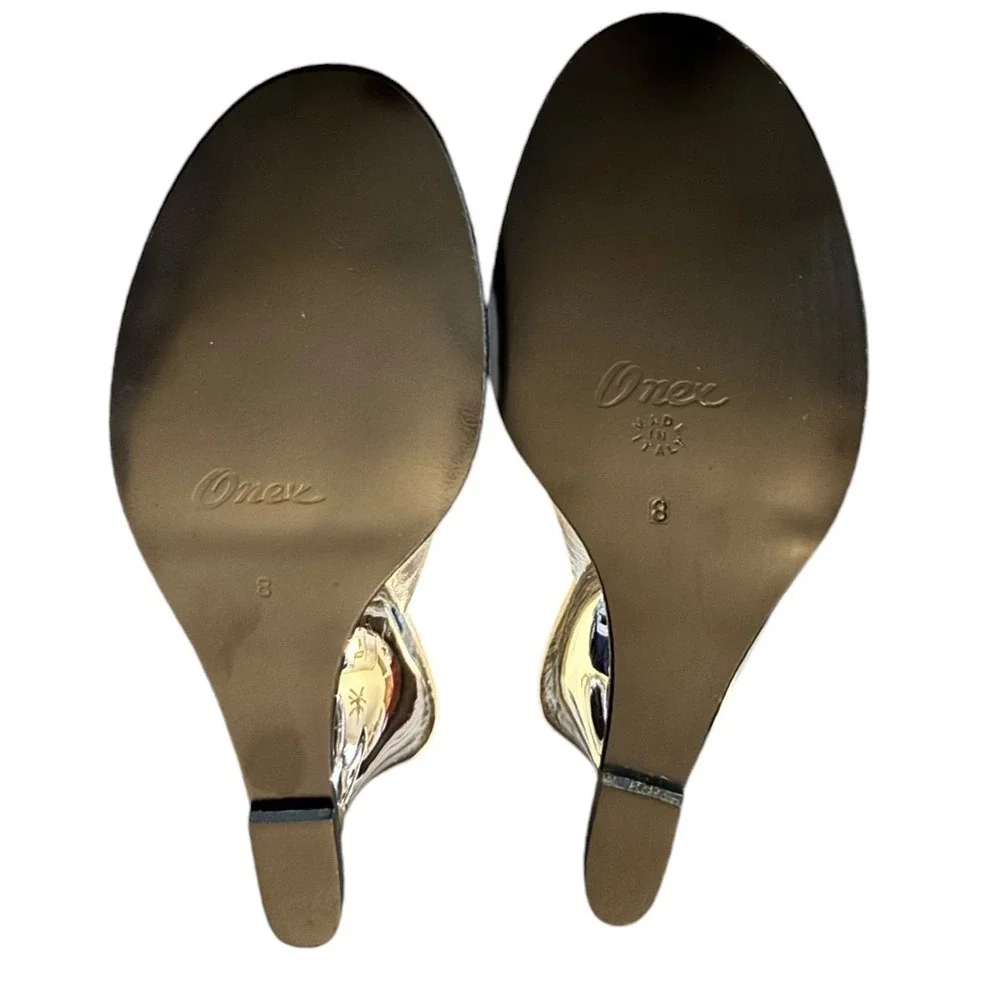 Onex Womens Size 8 Italian Made Metallic Leather Wedge Slide Sandals Y2K